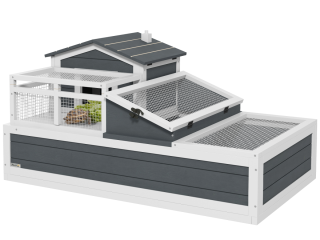 PawHut Wooden Tortoise House Indoor Outdoor w/ Balcony, Tray, Openable Roof