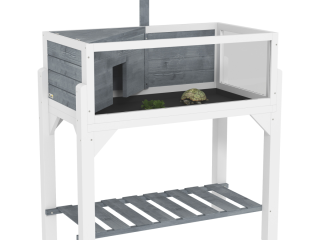 PawHut Wooden Tortoise House with Storage Shelf, Clear Observation Windows