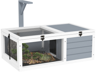 PawHut Tortoise Enclosure w/ Run, Lamp Holder, Pull Out Trays, Hideaway