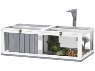 PawHut Wooden Tortoise House with Lamp Holder, Clear Observation Windows