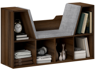 HOMCOM Cube Bookshelf Organizer with Reading Seat, Six Cubes, Chestnut