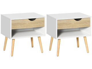 HOMCOM Set of 2 Bedside Table with Drawer & Shelf, Nightstand for Bedroom
