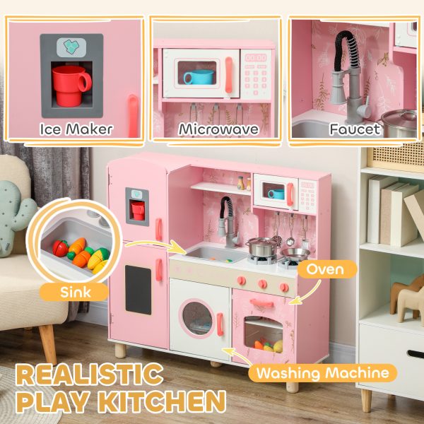 AIYAPLAY Play Kitchen Kids Kitchen Set with Lights and Sounds - Pink - Image 3