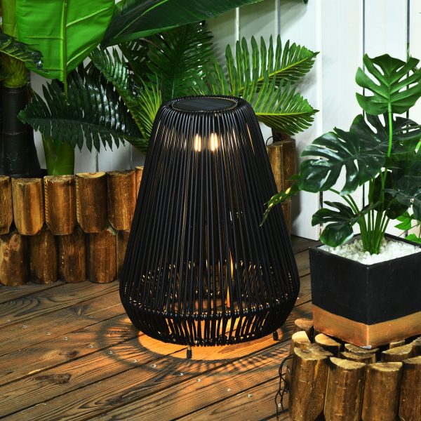 Outsunny 3-Level Adjustable Garden Rattan Solar Lantern, Black - Image 2