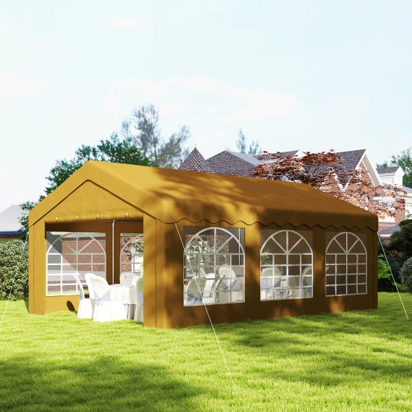 Outsunny 6m Garden Gazebo Carport Shelter w/ Removable Sidewalls, Yellow - Image 2