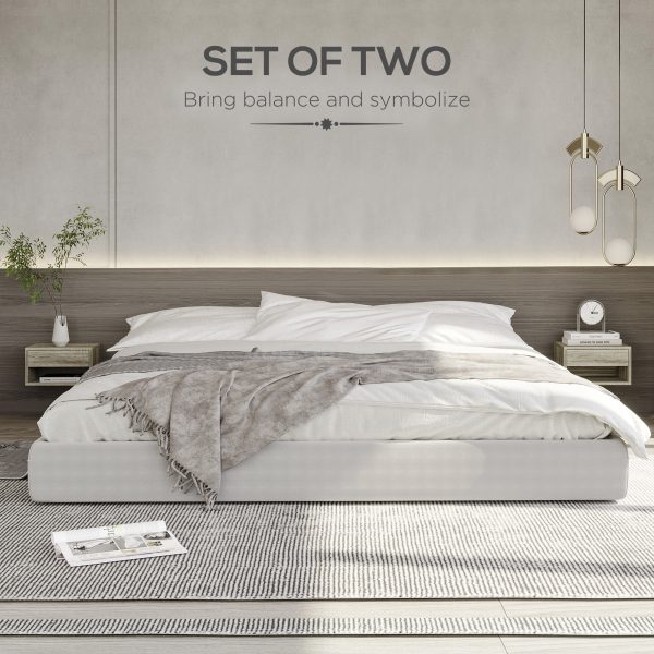 HOMCOM Floating Bedside Table Set of 2 Wall Mounted Nightstand Brown - Image 3
