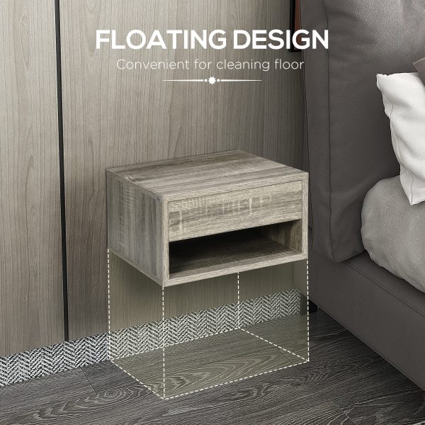 HOMCOM Floating Bedside Table Set of 2 Wall Mounted Nightstand Brown - Image 4