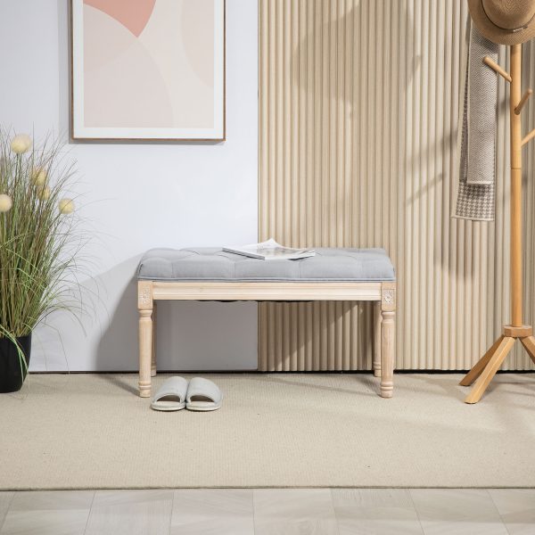 HOMCOM End of Bed Bench Tufted Upholstered Foot Stool, Light Grey - Image 8