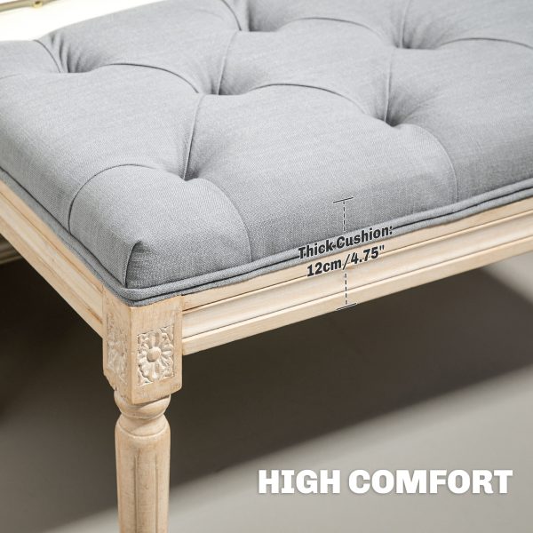 HOMCOM End of Bed Bench Tufted Upholstered Foot Stool, Light Grey - Image 6