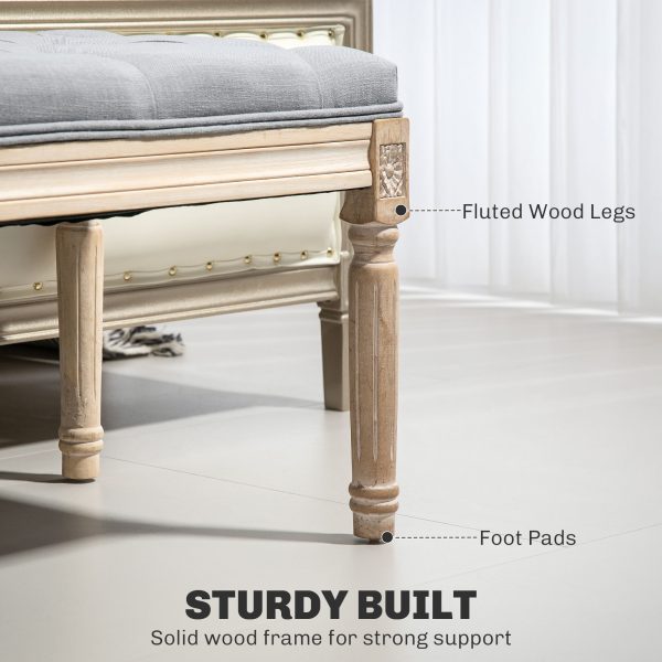 HOMCOM End of Bed Bench Tufted Upholstered Foot Stool, Light Grey - Image 4