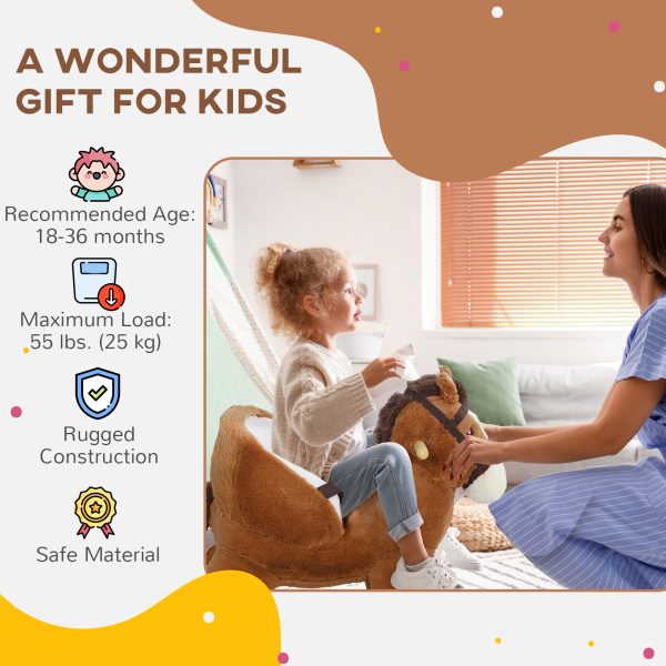AIYAPLAY Kids Rocking Horse w/ Sound, Safety Belt - Brown - Image 8