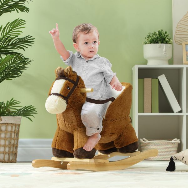 AIYAPLAY Kids Rocking Horse w/ Sound, Safety Belt - Brown - Image 2