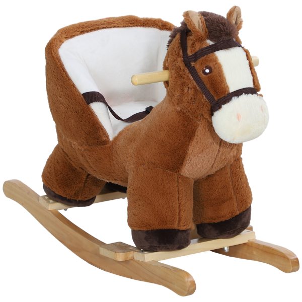 AIYAPLAY Kids Rocking Horse w/ Sound, Safety Belt - Brown