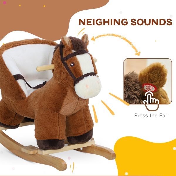 AIYAPLAY Kids Rocking Horse w/ Sound, Safety Belt - Brown - Image 3