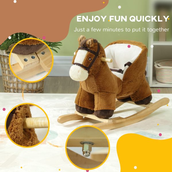 AIYAPLAY Kids Rocking Horse w/ Sound, Safety Belt - Brown - Image 7