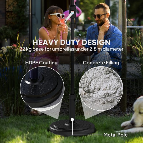 Outsunny 22kg Garden Parasol Base, Round HDPE Sun Umbrella Base, Black - Image 4