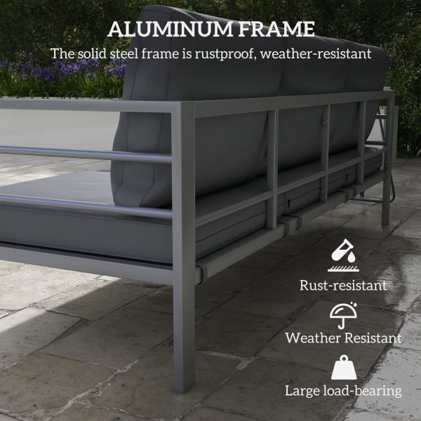Outsunny 3-Seater Aluminium Garden Bench w/ Cushions, Backrest & Armrest, Grey - Image 4