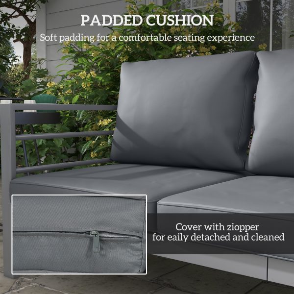 Outsunny 3-Seater Aluminium Garden Bench w/ Cushions, Backrest & Armrest, Grey - Image 5