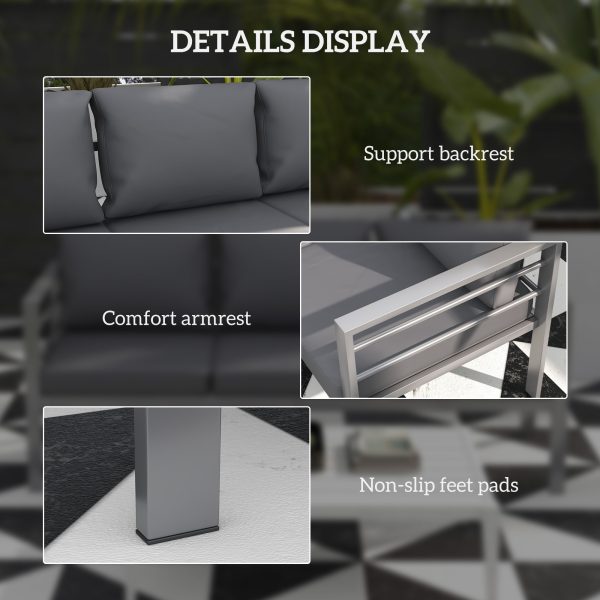 Outsunny 3-Seater Aluminium Garden Bench w/ Cushions, Backrest & Armrest, Grey - Image 6