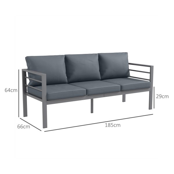 Outsunny 3-Seater Aluminium Garden Bench w/ Cushions, Backrest & Armrest, Grey - Image 3