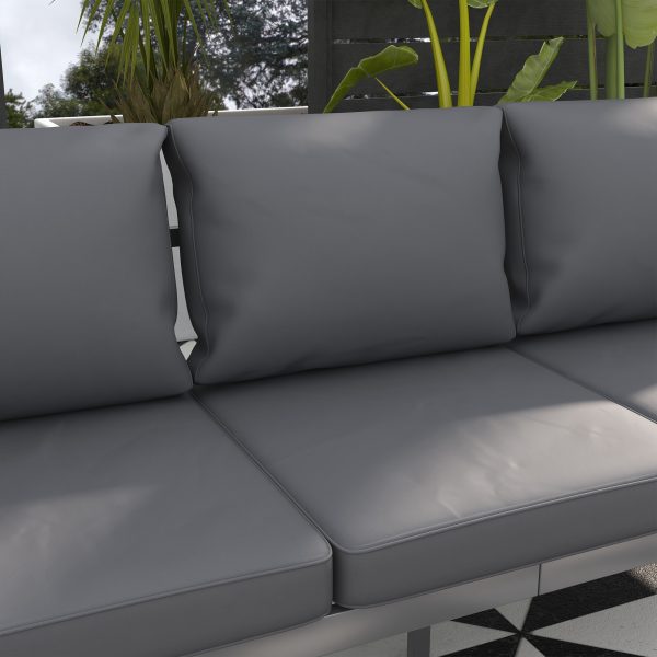 Outsunny 3-Seater Aluminium Garden Bench w/ Cushions, Backrest & Armrest, Grey - Image 8