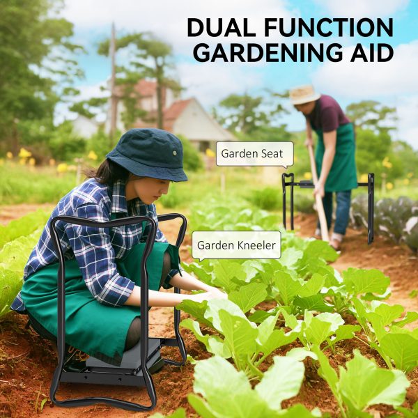 Outsunny 2 In1 Folding Garden Kneeler Foam Chair Pad Support Bench, Grey - Image 3