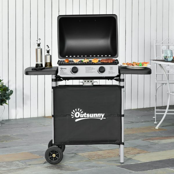 Outsunny Propane Gas Barbecue Grill 2 Burner Cooking BBQ 5.6 kW w/ Side Shelves - Image 2