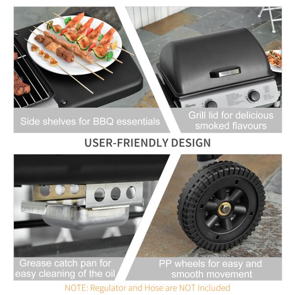 Outsunny Propane Gas Barbecue Grill 2 Burner Cooking BBQ 5.6 kW w/ Side Shelves - Image 6