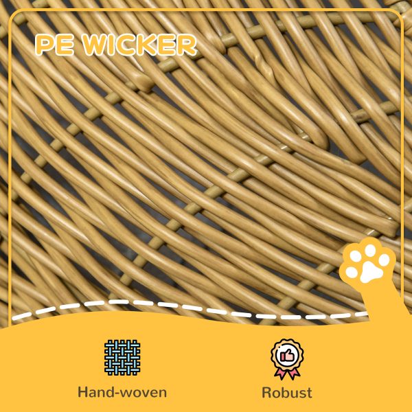 PawHut Wicker Cat House with Washable Cushion for Indoor Cats, Light Brown - Image 4