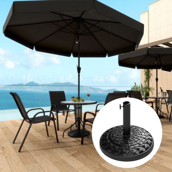 Outsunny 12kg Garden Parasol Base, Round Resin Garden Umbrella Base, Black - Image 2
