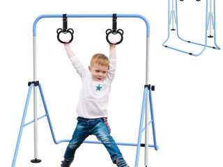 HOMCOM Adjustable Height Foldable Kids Gymnastics Bar with Non-Slip Mats