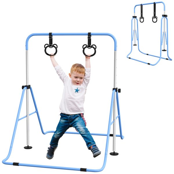 HOMCOM Adjustable Height Foldable Kids Gymnastics Bar with Non-Slip Mats