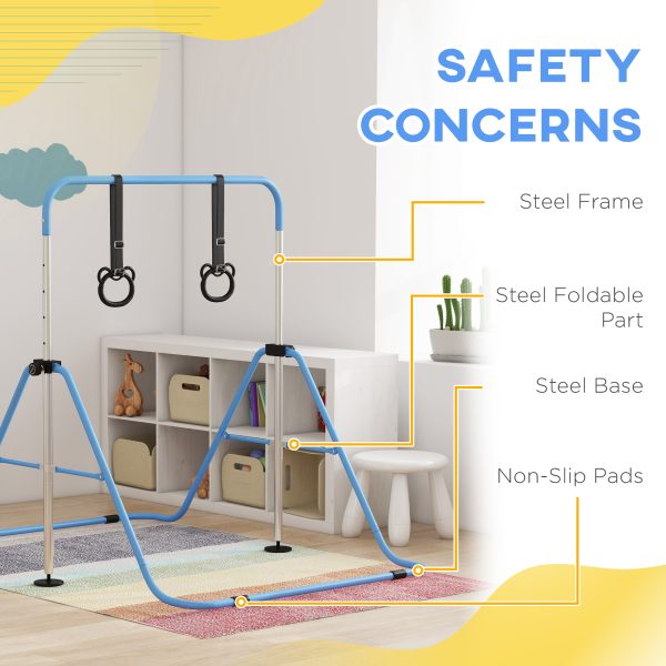 HOMCOM Adjustable Height Foldable Kids Gymnastics Bar with Non-Slip Mats - Image 4