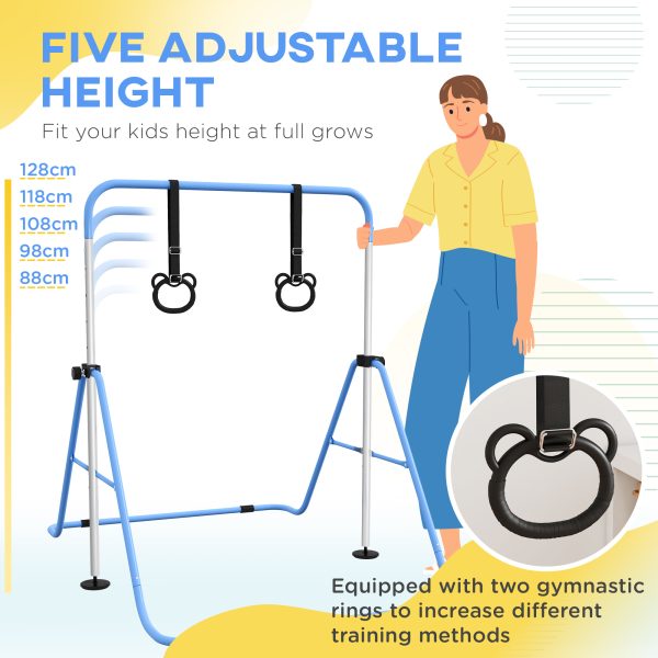 HOMCOM Adjustable Height Foldable Kids Gymnastics Bar with Non-Slip Mats - Image 3