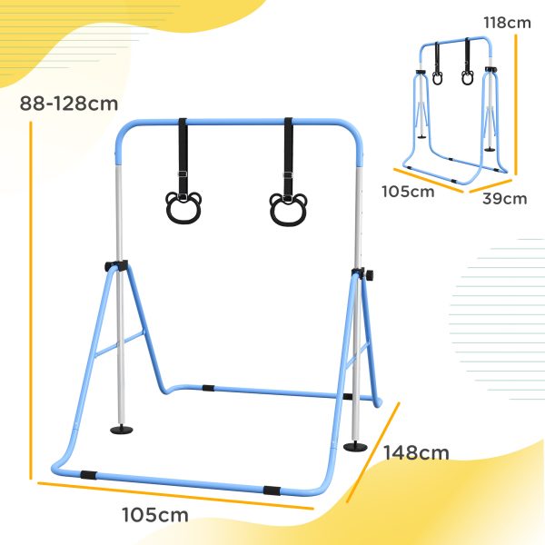 HOMCOM Adjustable Height Foldable Kids Gymnastics Bar with Non-Slip Mats - Image 5