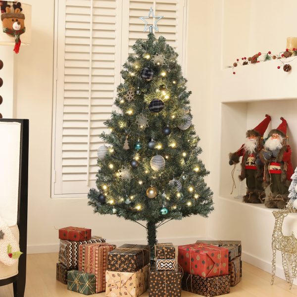 HOMCOM 5ft Artificial Christmas Tree with LED Lights and Blue Decorations - Image 2