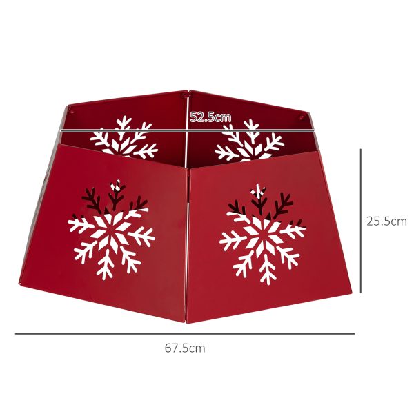 HOMCOM Hexagon Christmas Tree Base Cover with Hollow Snowflake Patterns Red - Image 5