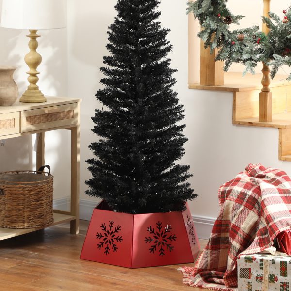 HOMCOM Hexagon Christmas Tree Base Cover with Hollow Snowflake Patterns Red - Image 7