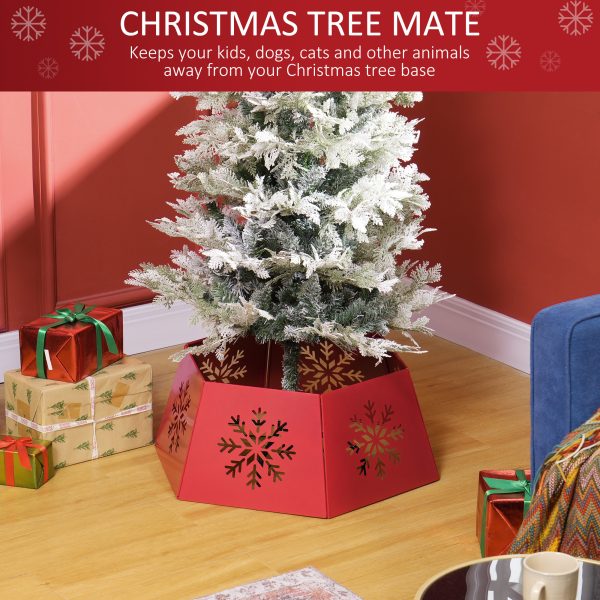 HOMCOM Hexagon Christmas Tree Base Cover with Hollow Snowflake Patterns Red - Image 3