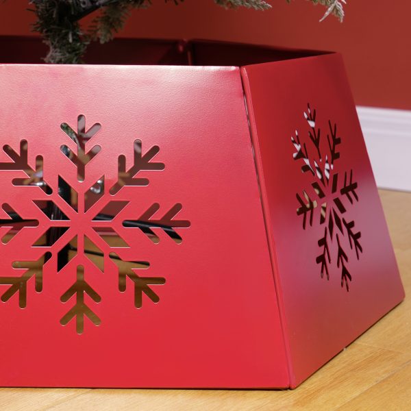 HOMCOM Hexagon Christmas Tree Base Cover with Hollow Snowflake Patterns Red - Image 8