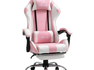 Racing Gaming Chair w/ Lumbar Support, Home Office Desk Gamer Recliner, Pink