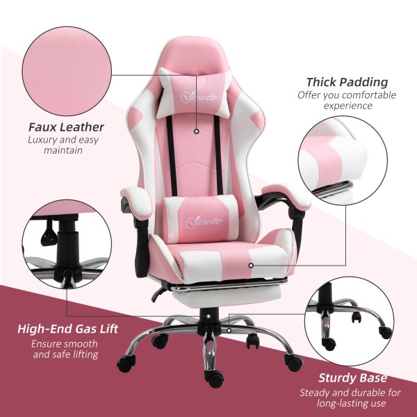 Racing Gaming Chair w/ Lumbar Support, Home Office Desk Gamer Recliner, Pink - Image 8