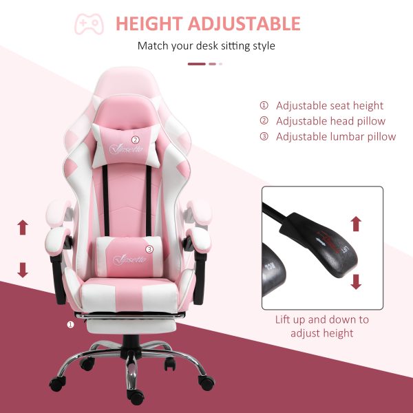Racing Gaming Chair w/ Lumbar Support, Home Office Desk Gamer Recliner, Pink - Image 4