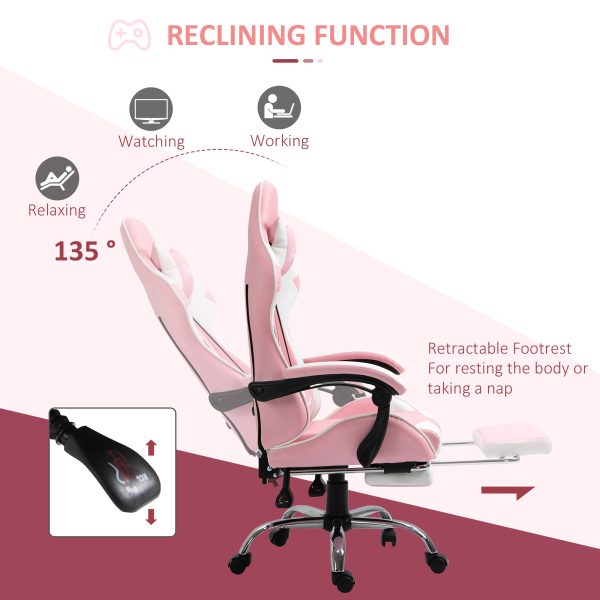 Racing Gaming Chair w/ Lumbar Support, Home Office Desk Gamer Recliner, Pink - Image 5
