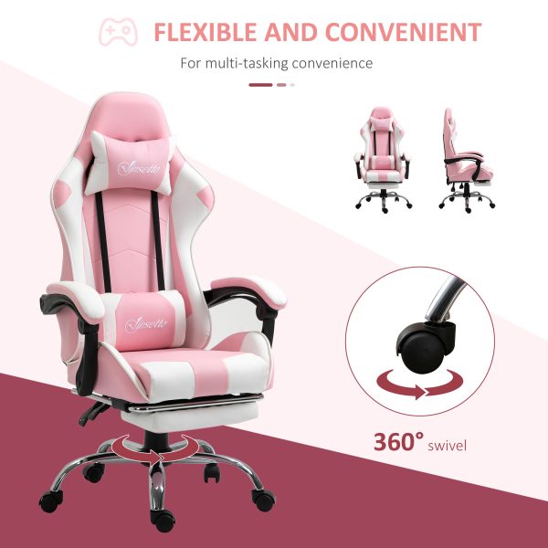 Racing Gaming Chair w/ Lumbar Support, Home Office Desk Gamer Recliner, Pink - Image 6