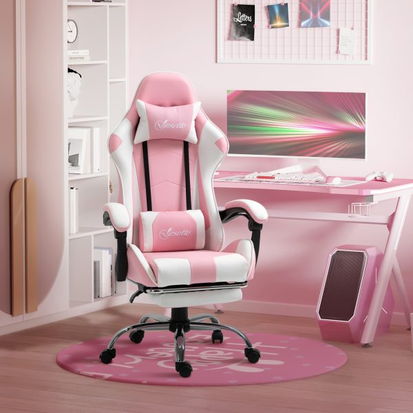 Racing Gaming Chair w/ Lumbar Support, Home Office Desk Gamer Recliner, Pink - Image 2