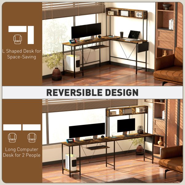 HOMCOM Reversible Corner Desk w/ USB Port, Long Computer Desk for 2 Person - Image 4
