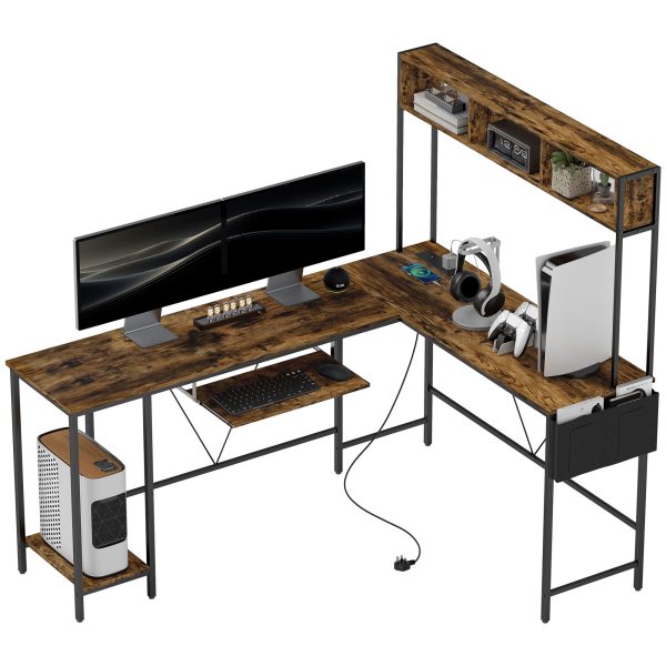 HOMCOM Reversible Corner Desk w/ USB Port, Long Computer Desk for 2 Person