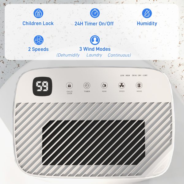 HOMCOM 20L/Day Small Dehumidifier for Home Damp Laundry, with 24H Timer - Image 4