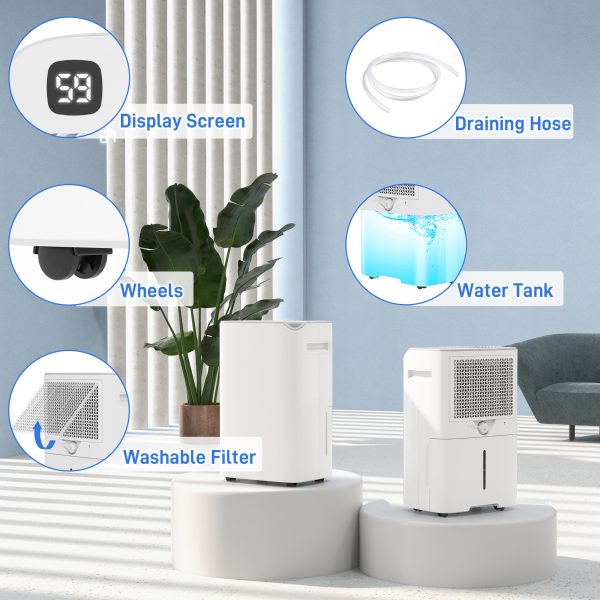 HOMCOM 20L/Day Small Dehumidifier for Home Damp Laundry, with 24H Timer - Image 7